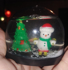 Vintage Mid Century Skiing Snowman Christmas Snow Globe Water Dome 3"