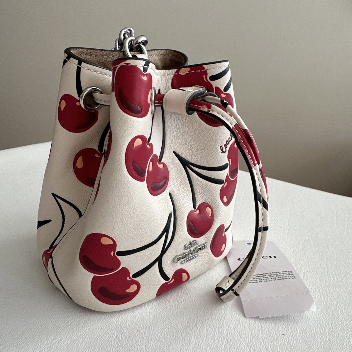 ショルダーバッグ・ポシェット COACH Drawstring Wristlet With Cherry Print CZ030 New Coach Drawstring Wristlet With Cherry Print CZ030 Bucket