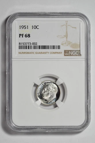 1951 10C Proof Silver Roosevelt Dime NGC PF 68 - Light Cameo