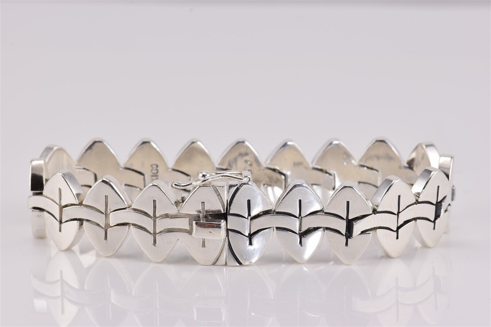 Sterling Silver Solid Unique Oval Linked Bracelet… - image 2