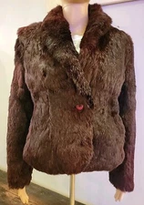 Niki Rabbit Fur Coat  Jacket Burgundy Punk Glam Rock 80s Size Medium VTG Soft
