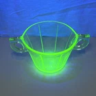 Vintage Depression Glass Green Glowing Vaseline Uranium Sugar Bowl Handles