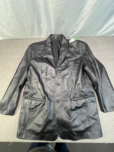 J. FERRAR Black Genuine Leather Men’s 3 Buttons Jacket/ Blazer Size large EUC - Picture 3 of 10