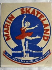 Marin Skateland Vintage Roller Skating Rink Sticker San Rafael CA Decal Label