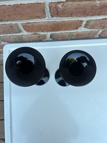 2 Correia Art Deco Glass Black Pulled Feather Candlesticks 10” Signed SCFA - Picture 9 of 19