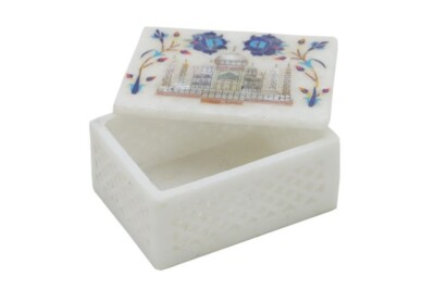 Marble Inlay Jewelry Box Semi Precious Stone Handmade Inlay work