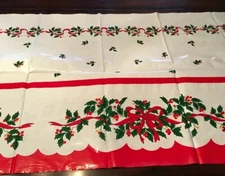 Plastic Tablecloth 52 X 90 Tree Skirt too Holly Red Rectangle Christmas Holiday
