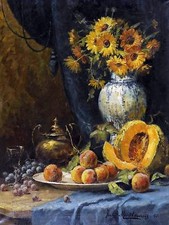 Grapes Peaches Sunflowers by F. Mortelmans Tile Mural Kitchen Backsplash Ceramic