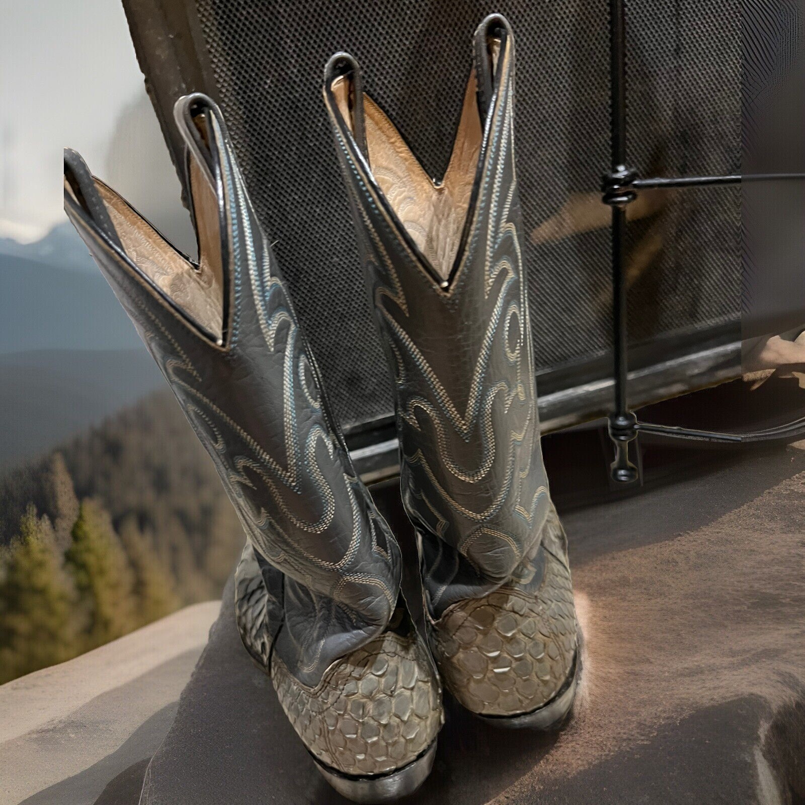 Vintage Dan Post Gray Textured Python Cowboy Boot… - image 2