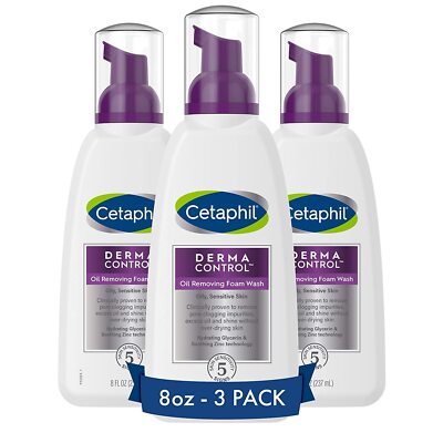 CETAPHIL DERMACONTROL Oil Removing Foam Wash 8 Fl Oz Pack of 3 for Oily Skin
