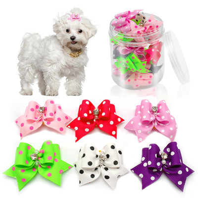 50/100pcs Cute Dots Bling Puppy Dog Hair Bows Grooming Accessory for Yorkie Cat
