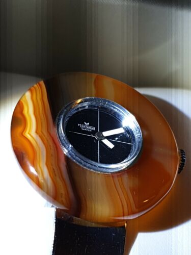Orologio design anni 70 in vero onice giallo carica manuale vintage nuovo NOS - Foto 2 di 12