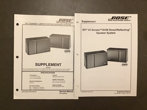 Bose 301 III Sonata AVM Ltd. Edition Speaker System Service Manual Supplements