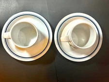 Dansk Bistro Christianshavn Blue Trim On White Cup And Saucer 2 Sets 8 Available