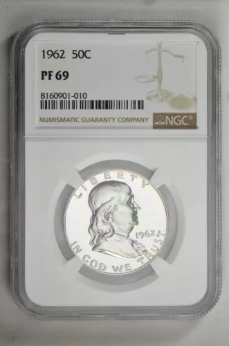 1962 50C Silver Proof Franklin Half Dollar NGC PF 69 New Holder