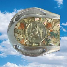 Vintage Steel Horseshoe Horse Belt Buckle Inlayed with Natural Stone Western
