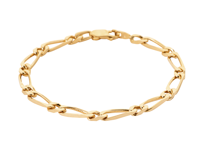 Bracelet Maille Figaro 1-2 Diamantée - Plaqué Or 18 Carats - Taille 18 Cm - Neuf