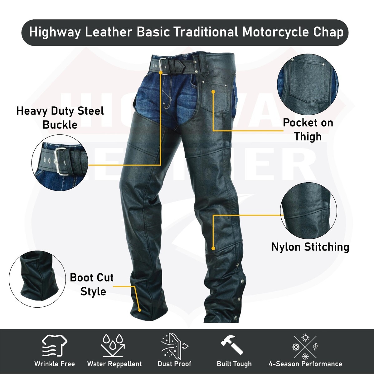 Leather Gaiter Chaps Highway – Short Legging, Knee-High, 100% Genuine Buffalo Leather Highway Leather Short Leg Chap Knee High Protection - Foto 10
