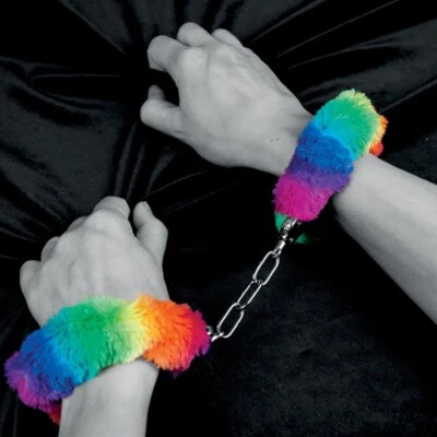SPENCER & FLEETWOOD Rainbow Furry Handcuffs Stag Hen Secret Santa Adult Rude Joke Stocking Filler