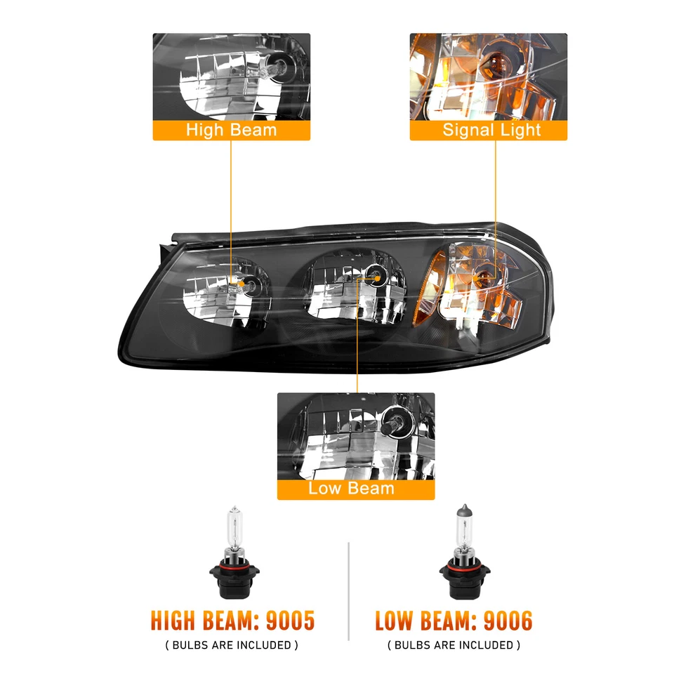 Комплект черных фар головного света для Chevy Chevrolet Impala 2000-2005 годов выпуска с лампочками 00-05 - Изображение 2 из 4