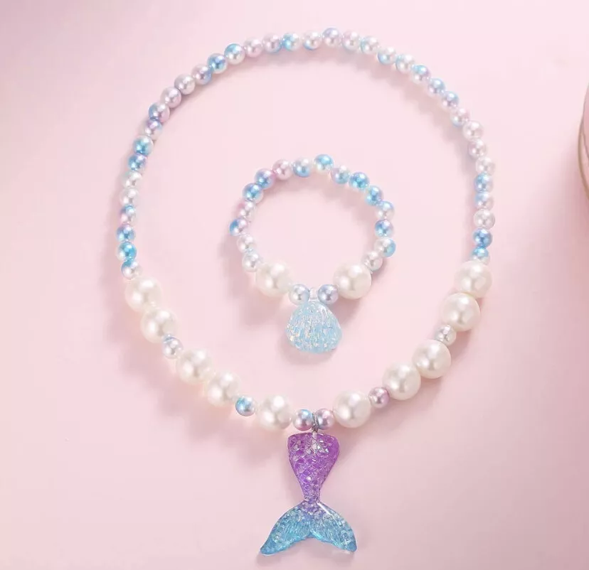 1 Pc Mermaid Necklace Bracelet Set Jewelry Girls Little Kids