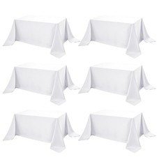 6-Pack White Rectangle Tablecloths 90x156" Stain-Resistant Washable Covers for