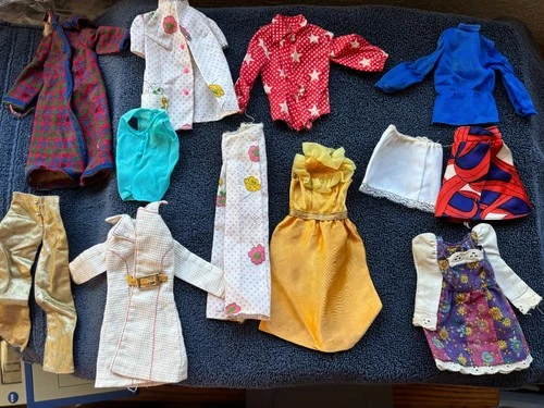 Vintage/Mod 1972 Barbie Lot Clothing: coats, dresses, skirt, tops, pjs, pants