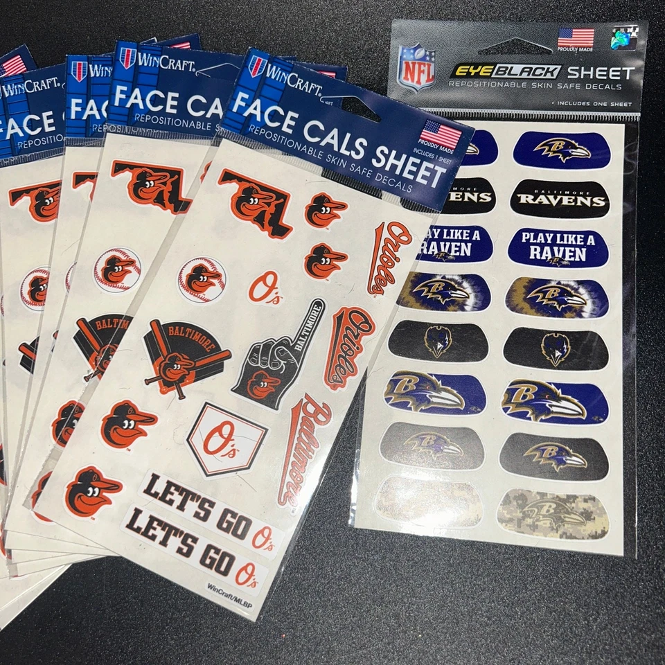 New Baltimore Orioles & Ravens MLB NFL Face Cals Sheet Eye Black Sheet Keychain - Image 2 of 3