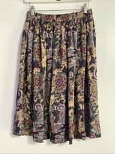 Vintage 80s-90s Alfred Dunner Skirt Gray Tan Pink Paisley Pleated size 14 Elasti