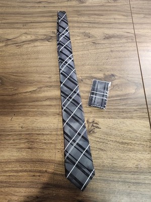 Mens New Gray Hisdern Tie And Pocket Square Set