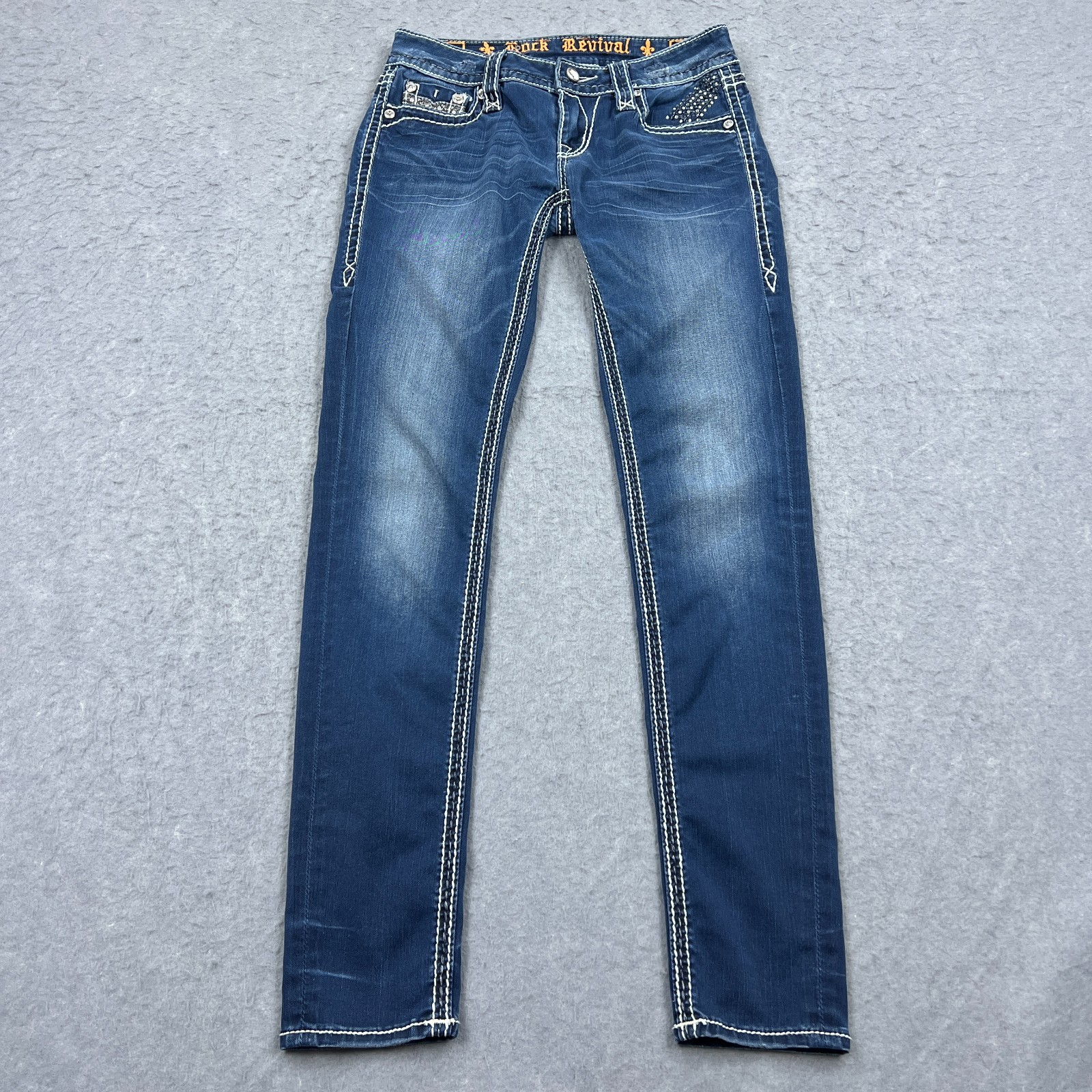 Rock Revival Skinny Jeans Women’s 29* Blue Thick Stitch Low Rise Stretch Denim