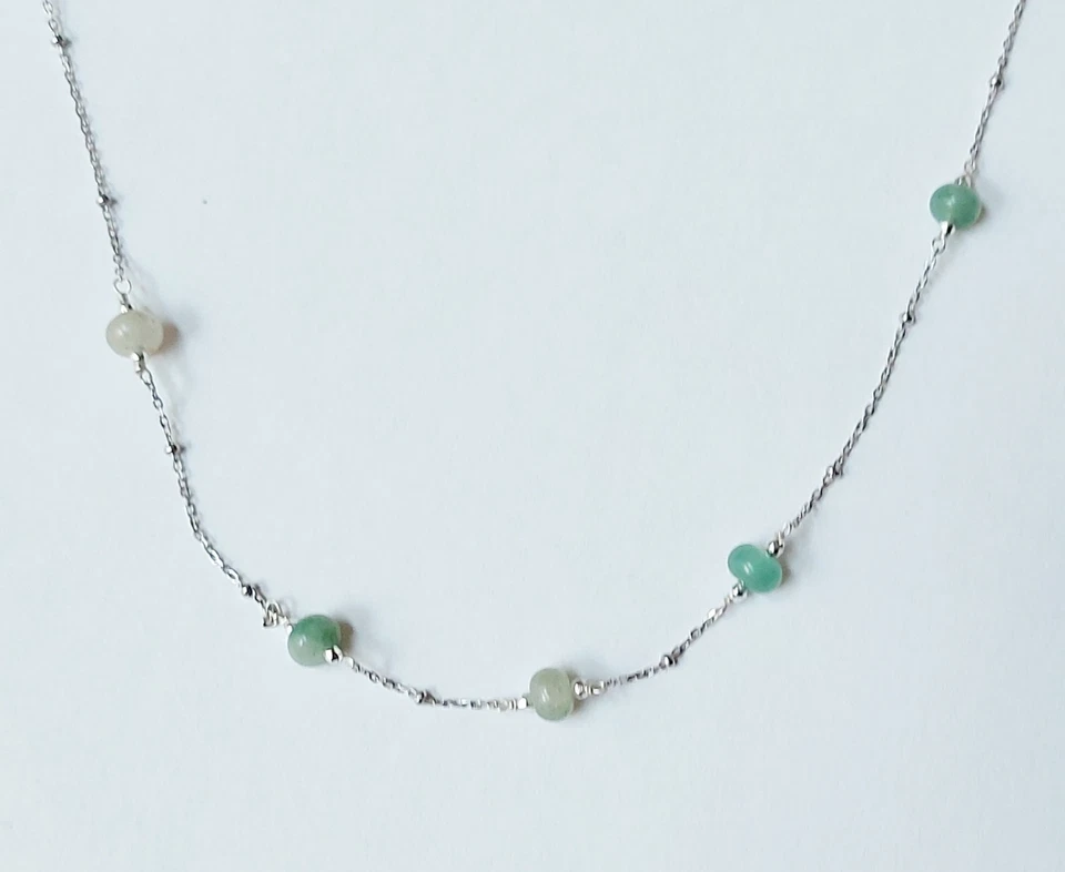 Collana in argento 925 lunga 65 cm con giada rondella alternata ematite argenta - Immagine 2 di 4