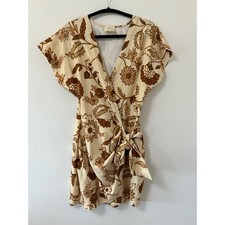 Sezane Samantha XS Floral Wrap Mini Dress Cream Brown Organic Cotton Adelia