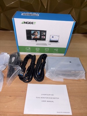 KVM Switch 2 Monitors 2 Computers 8K@60Hz, 4K@144Hz, ANGEET HDMI and Display NEW