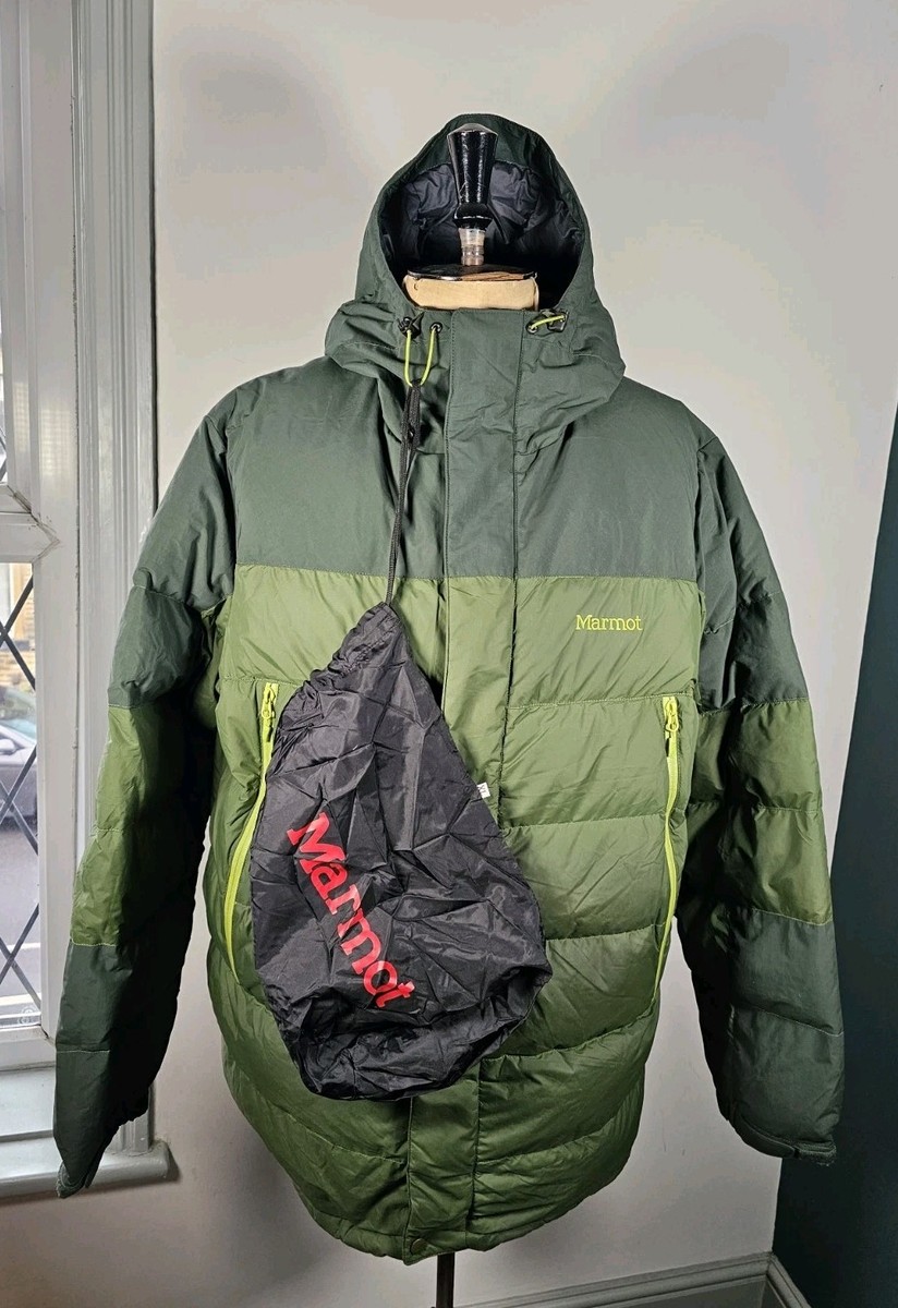 Marmot Down Jacket Men's XL 700 Fill Green Ski Winter Puffer Coat Hooded  Bag