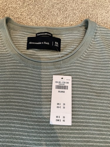 NEW Men’s Green/White Striped T-shirt by Abercrombie & Fitch Size XXL - Picture 4 of 5