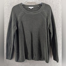 Ann Mashburn Women Olive Green Cable Knit Crew Neck Long Sleeve Sweater Size M