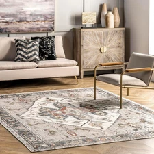 Mali Machine Washable Traditional Medallion Ultra Thin Accent Rug, 2' x 3', Ivor
