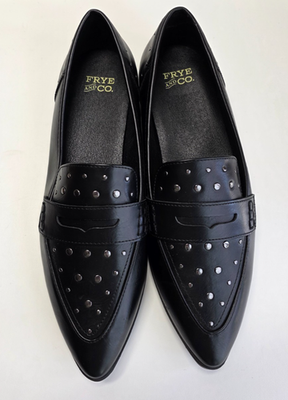 Frye & Co Elara Black Loafers with Broguing Frye & Co Elara Black Faux Leather Studded Penny Loafers  main image 2