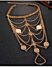 Vintage Ethnic Coin Foot Chain Necklace/Layered Multi Tassels Anklet-Gld or Slvr