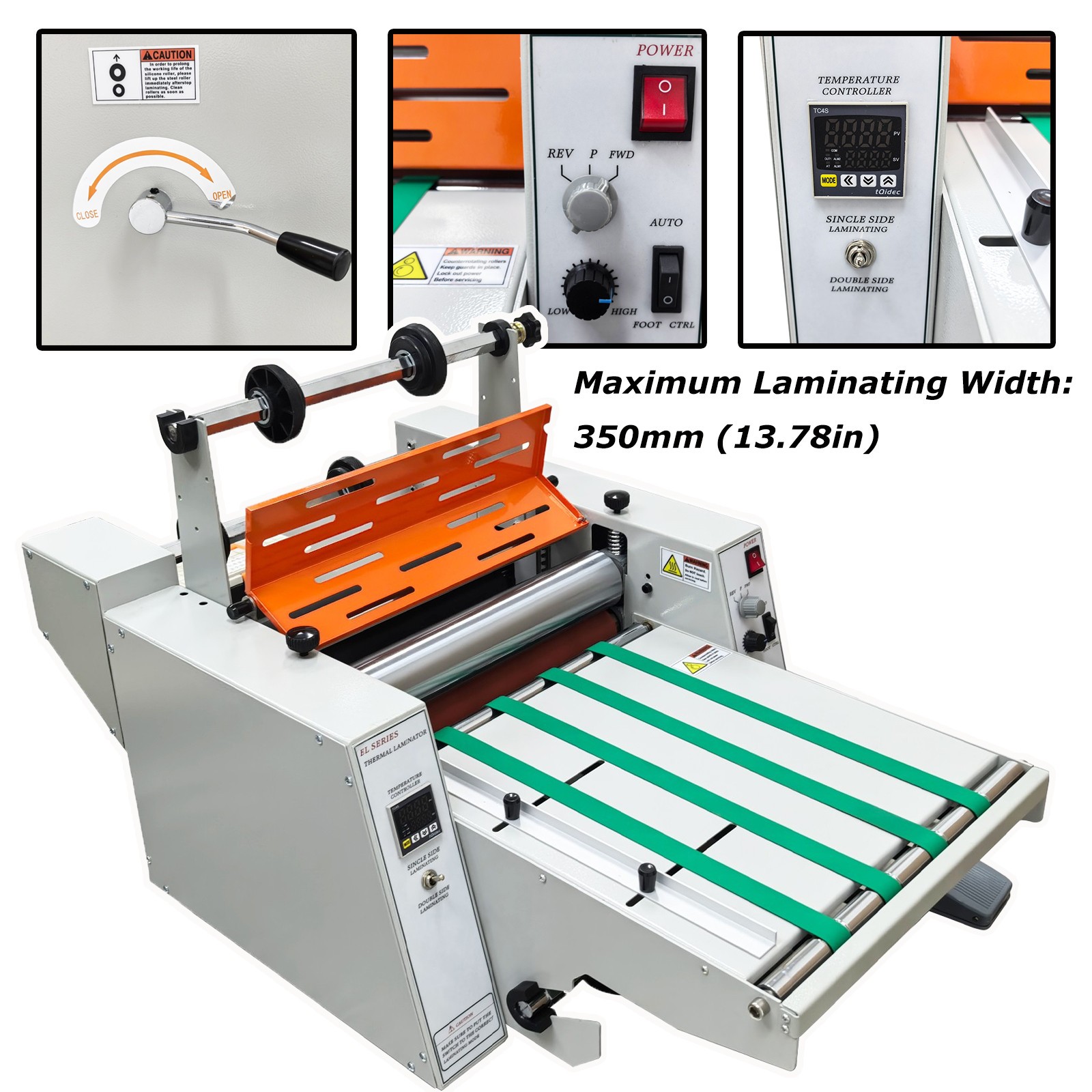 13'' Electric Steel Roller Thermal Laminator Single&Double Sided Laminating 110V