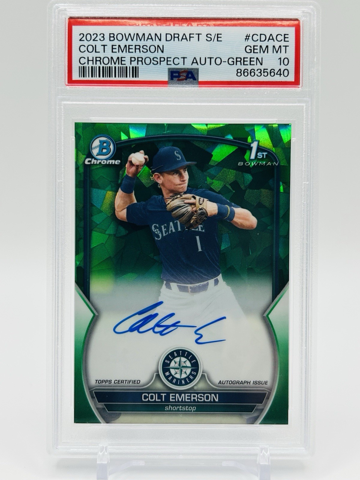 2023 Bowman Draft Sapphire - Colt Emerson 1st Green Auto 93/99 PSA 10