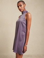 NWT Banana Republic Smokey Purple Halter Satin Mini Slip Dress Sz M Tall