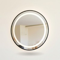 Runder Led-Spiegel Mit Schwarzem Aluminiumrahmen, 100 X 100 Cm, Lunara