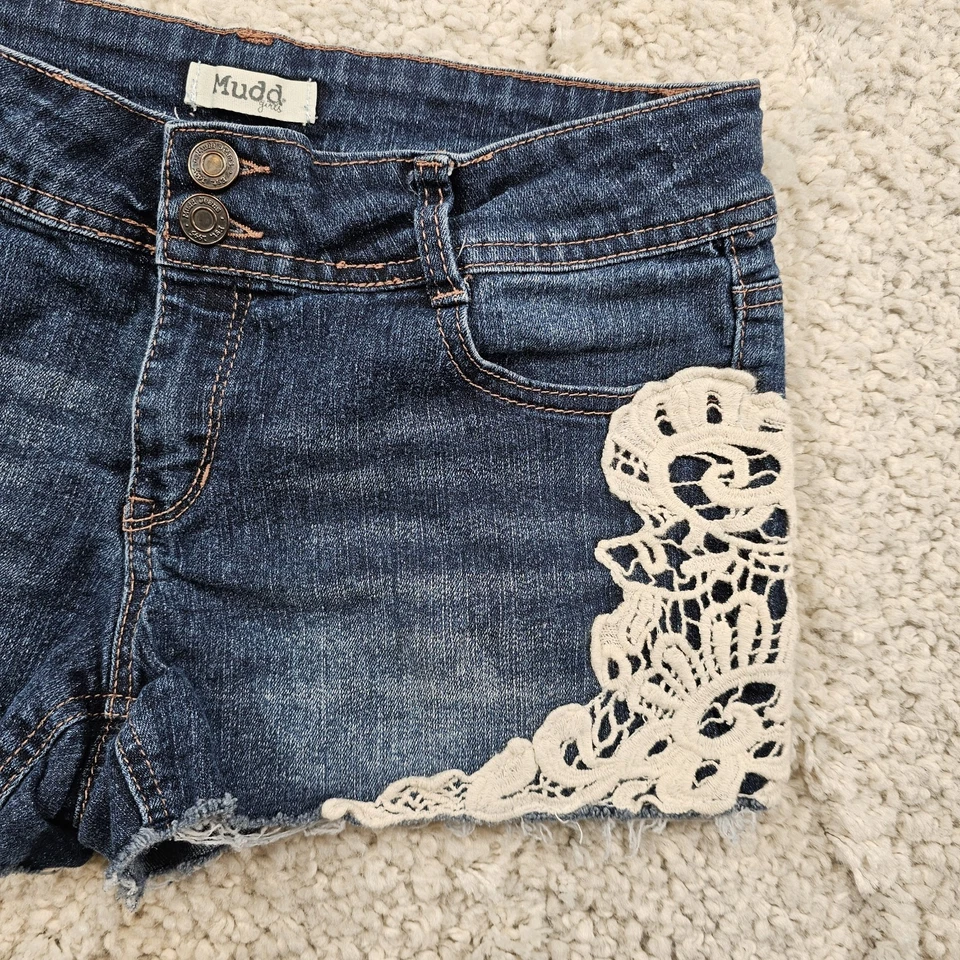 Pantalones Cortos de Jean Mudd Niñas Floral Blanco Encaje Bigotes Cintura Ajustable 16.5 30x2.5 Foto 4 de 4