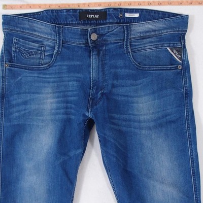 Mens Replay M914 ANBASS Stretch Slim Tapered Blue Jeans W36 W34 L32