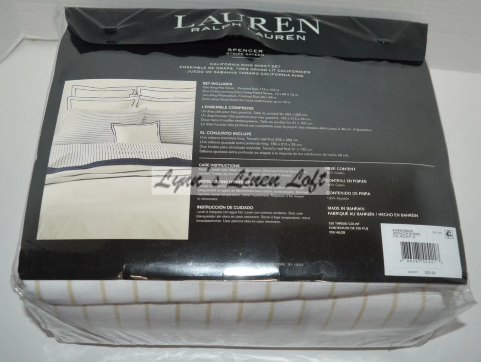 RALPH LAUREN Spencer Stripe Clay Tan CAL KING SHEET SET 4P COTTON SATEEN $220 - Image 3 of 4