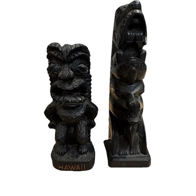 Chiefly Company Hawaiian Love Tiki 4'' Carved Statue And Titi Totem Pole