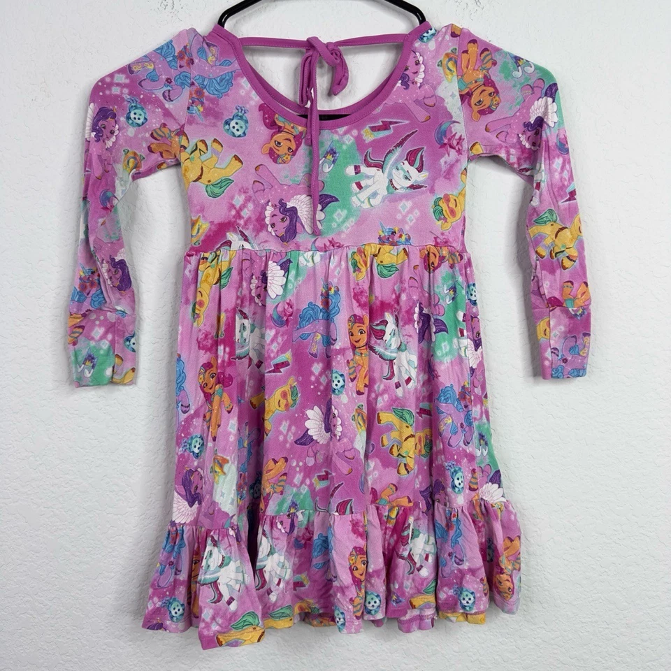 My Little Pony x Bums & Roses Dress Girls 4T Pink Unicorn Rainbow Cartoon Bamboo - Image 2 of 4