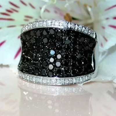 3.10Ct Round Black & White Moissanite 14K White Gold Plated Paved Wedding Ring